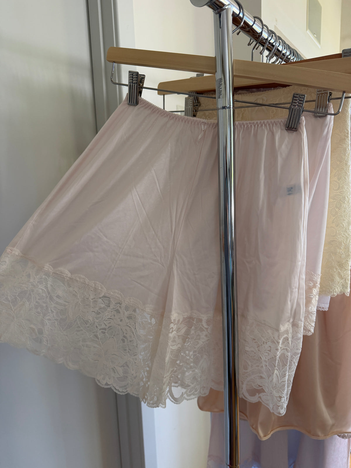 Cream Mid Length Slip Shorts with Lace Hem (S–M)