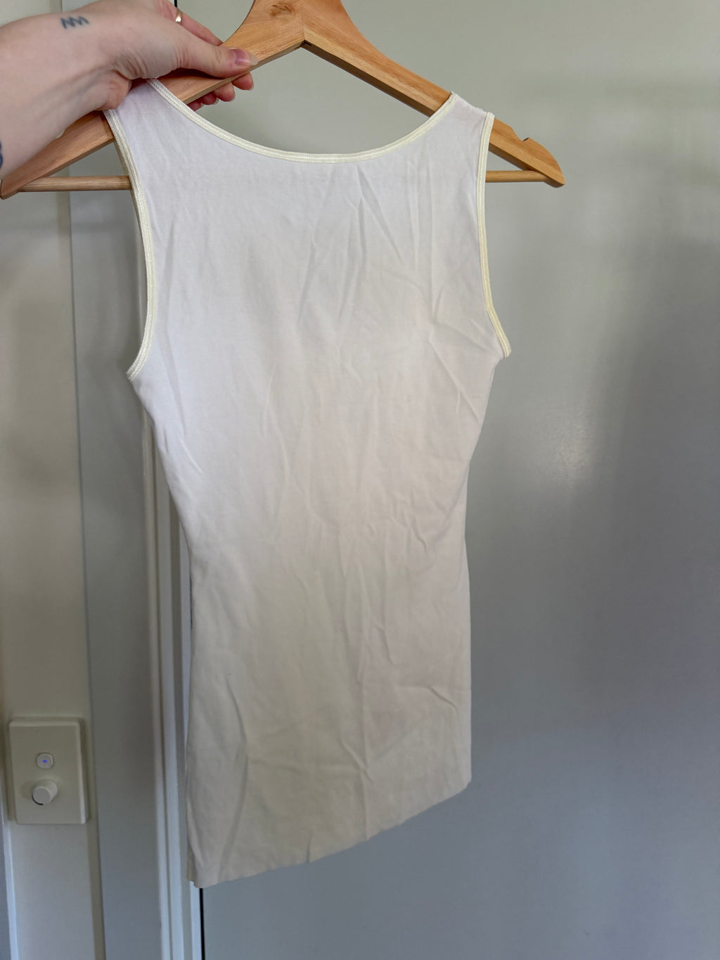 Cream Ribbed Tank with Lace Daisy Yoke (XS)