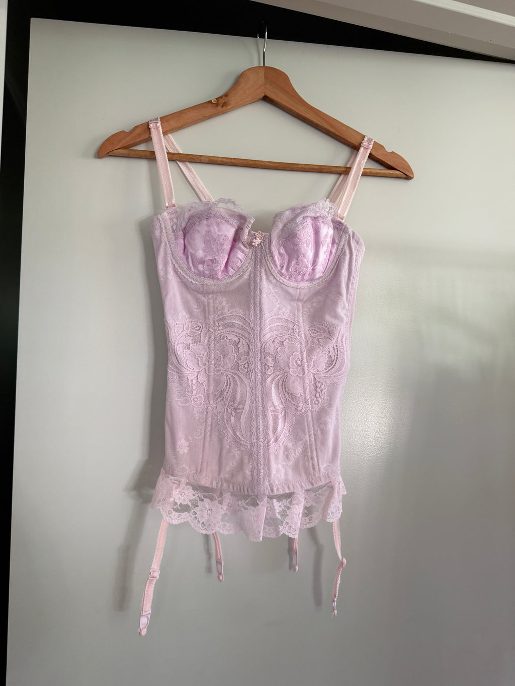 Pale Purple Pink Lace Corset Top with Garter Clips (XS)