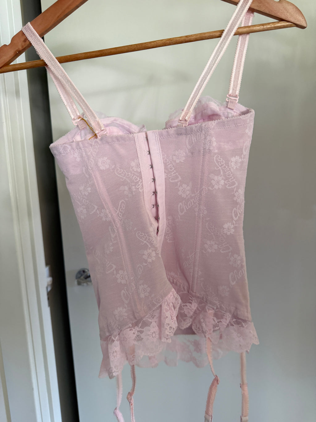 Pale Purple Pink Lace Corset Top with Garter Clips (XS)