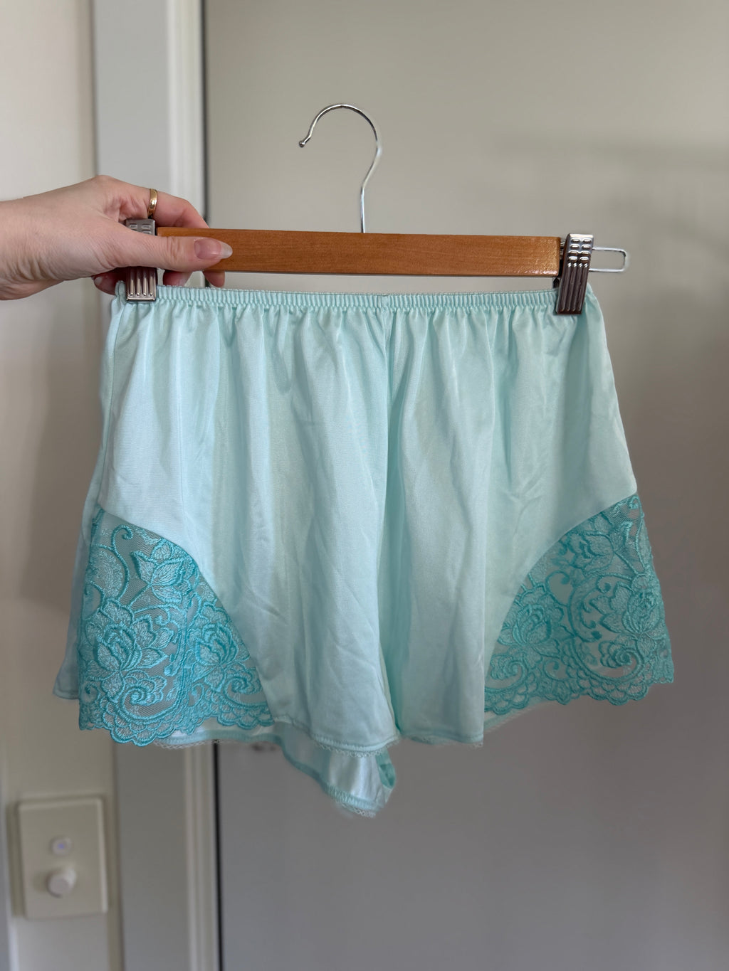 Baby Blue Slip Shorts with Lace Trim (XS–S)