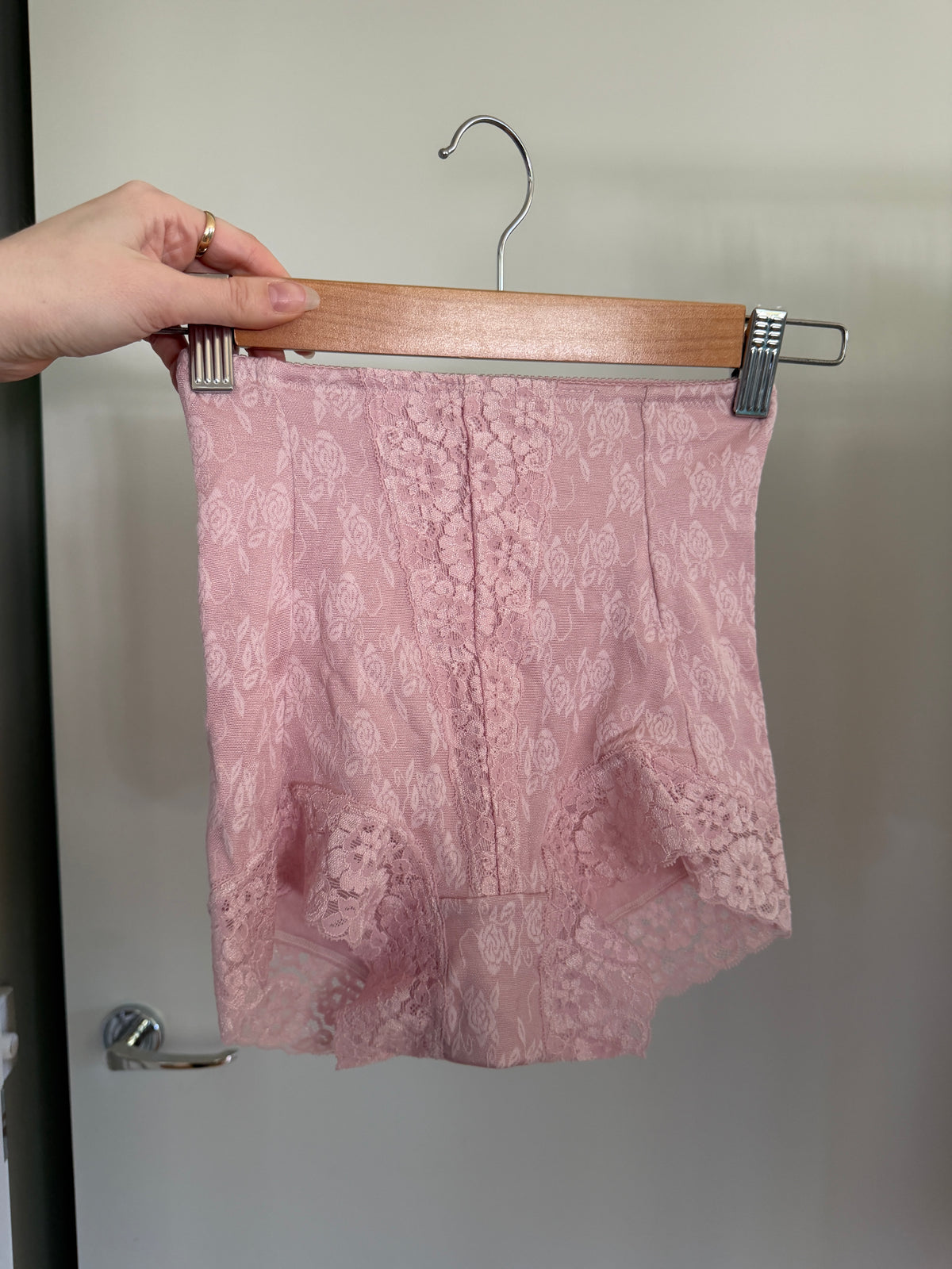 Blush Pink Rose Lace Boyshorts (XS)