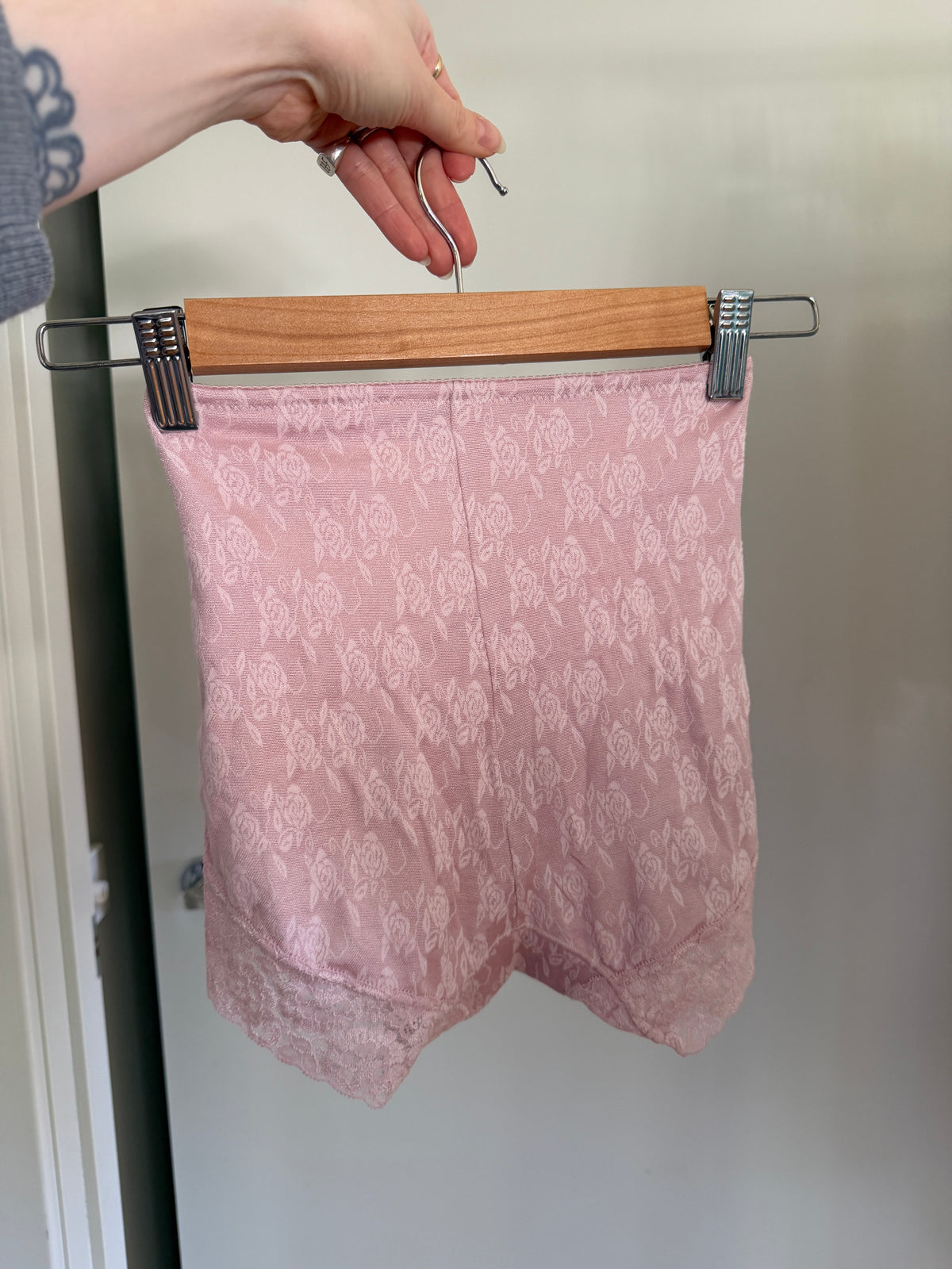 Blush Pink Rose Lace Boyshorts (XS)