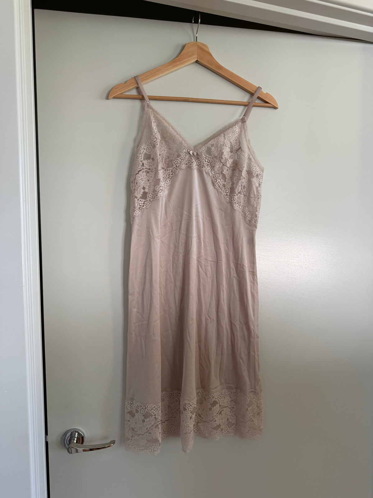 Beige Lace Trim Slip Dress (S)