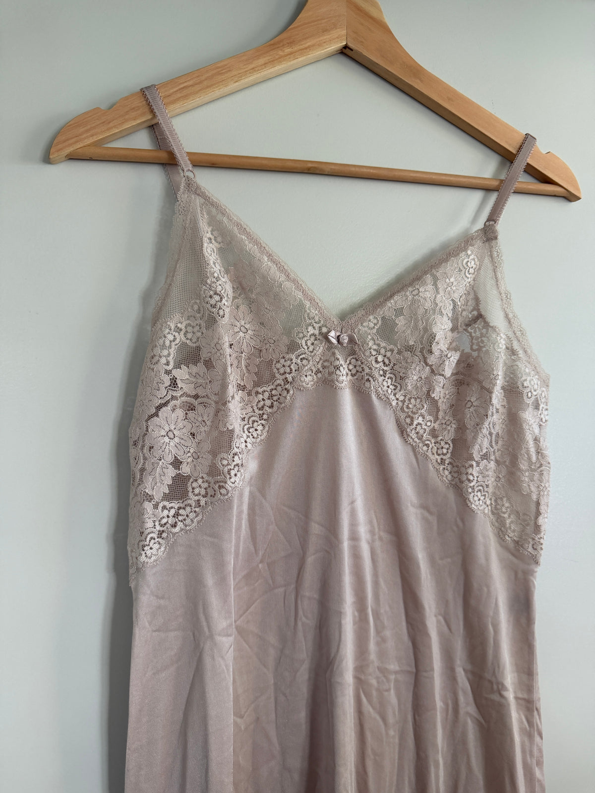 Beige Lace Trim Slip Dress (S)