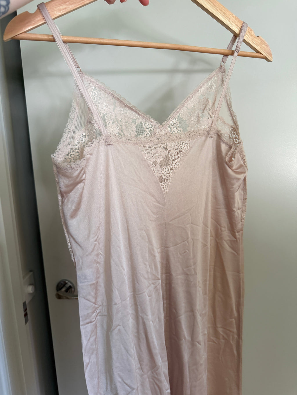 Beige Lace Trim Slip Dress (S)