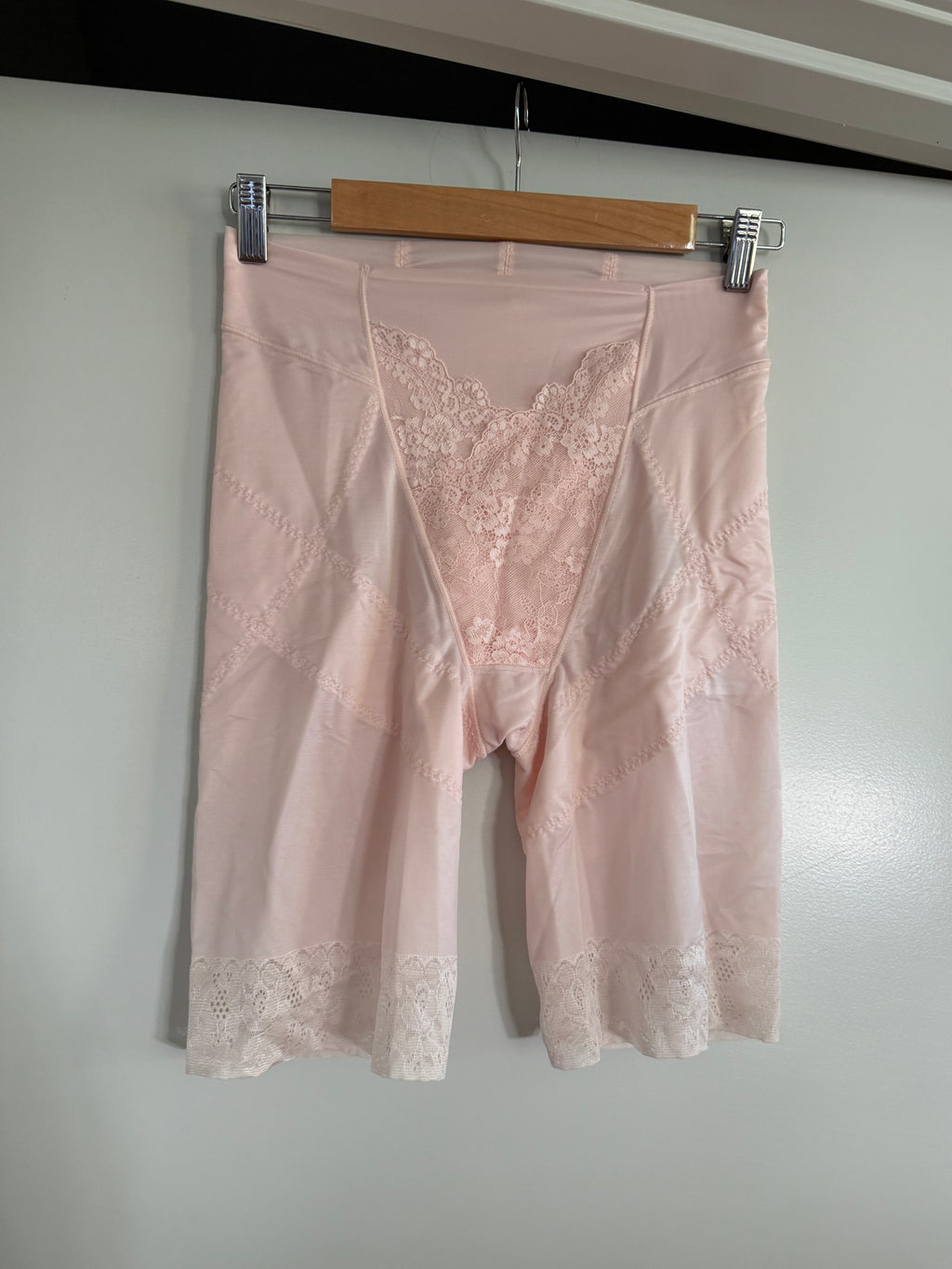 Blush Pink V-Lace Long Leg Girdle Shorts (S–M)