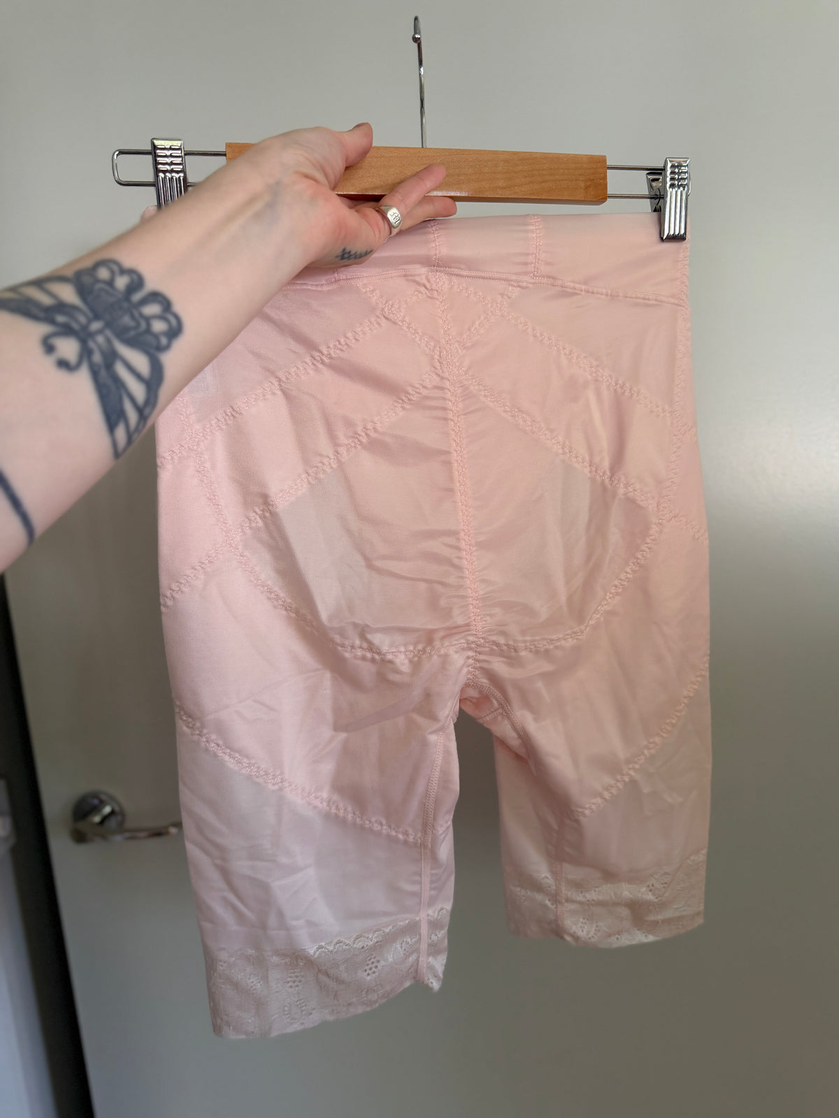 Blush Pink V-Lace Long Leg Girdle Shorts (S–M)
