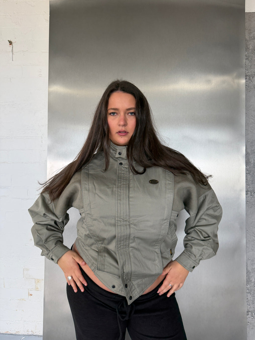 Vintage Taupe Knit Panel Blouson Jacket (XL)