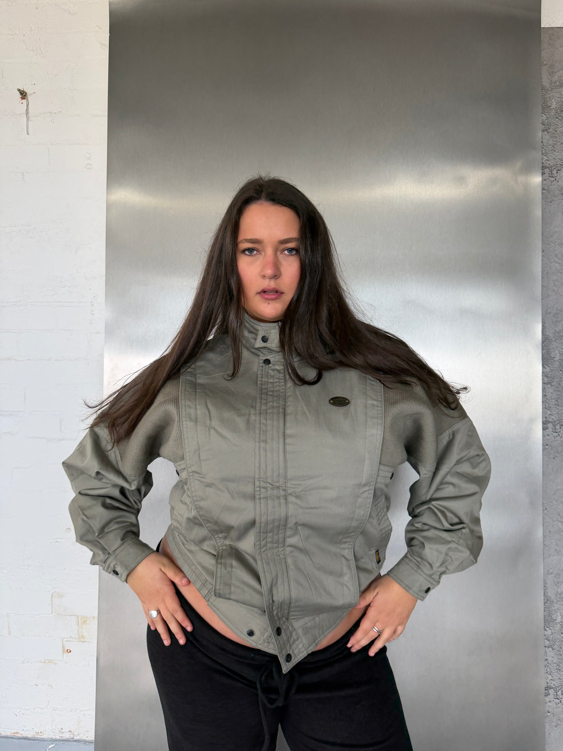 Vintage Taupe Knit Panel Blouson Jacket (XL)