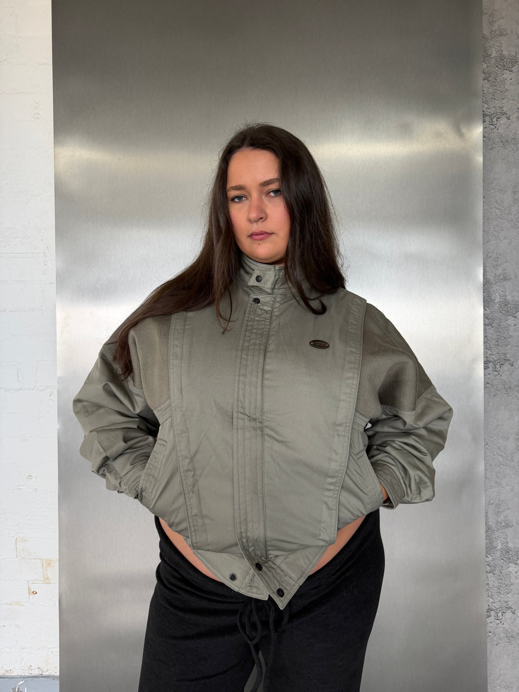 Vintage Taupe Knit Panel Blouson Jacket (XL)