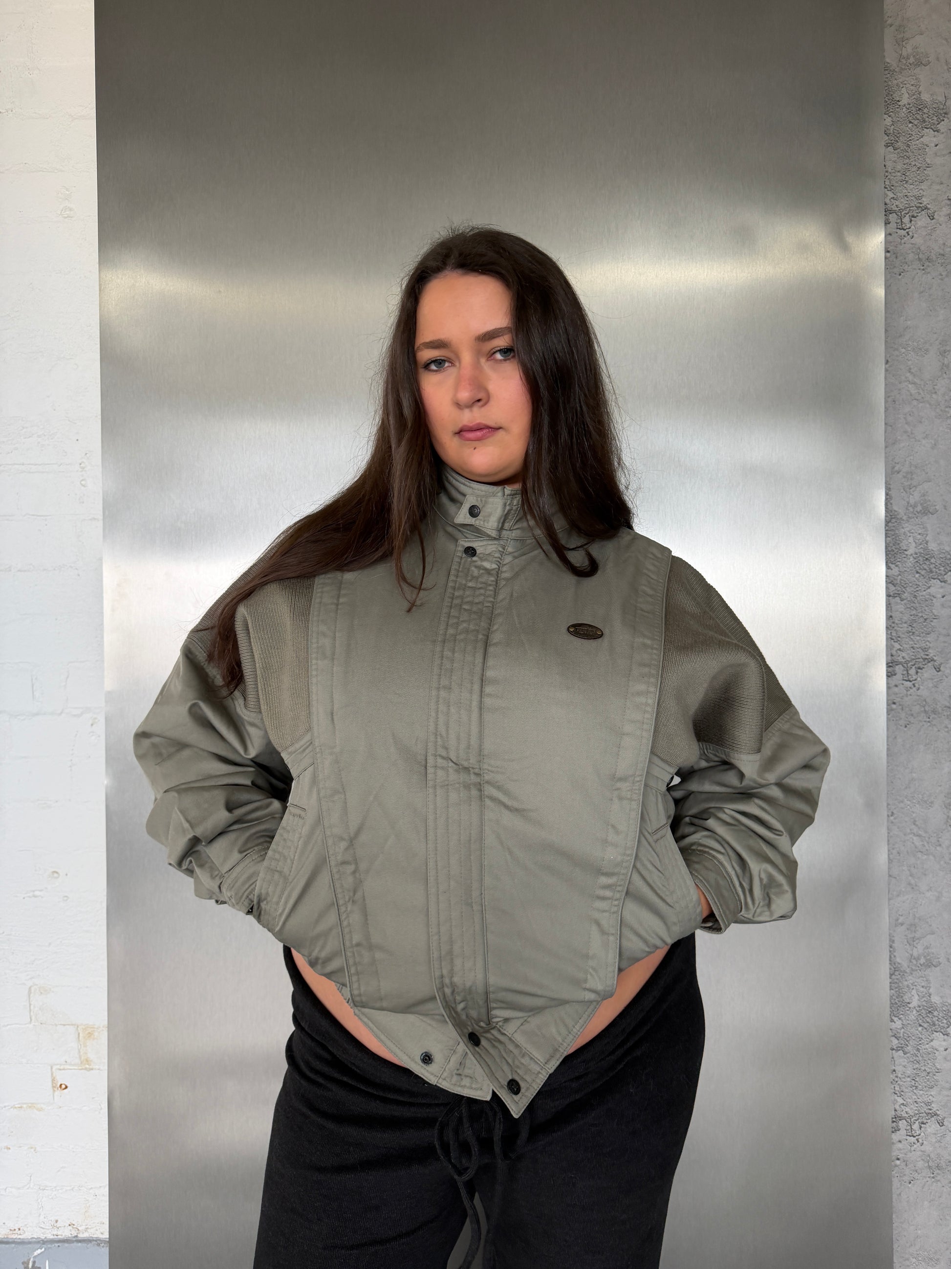 Vintage Taupe Knit Panel Blouson Jacket (XL)