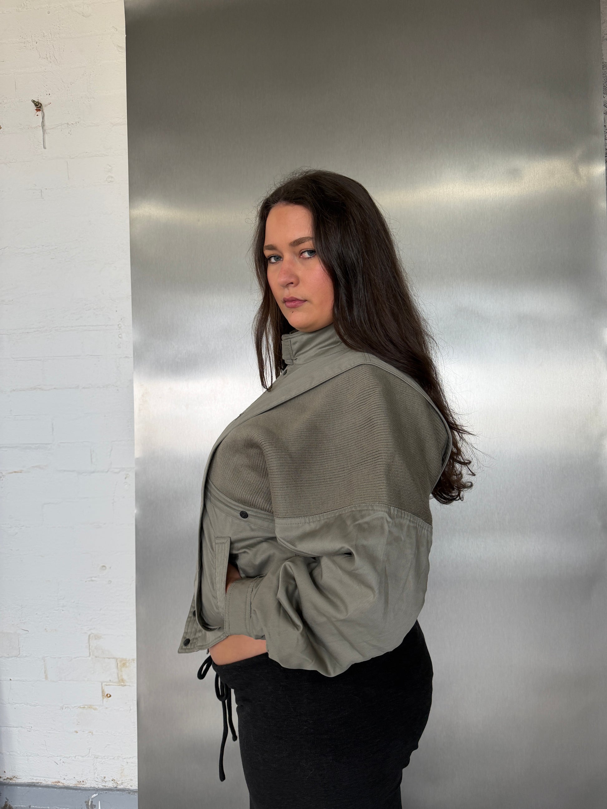 Vintage Taupe Knit Panel Blouson Jacket (XL)
