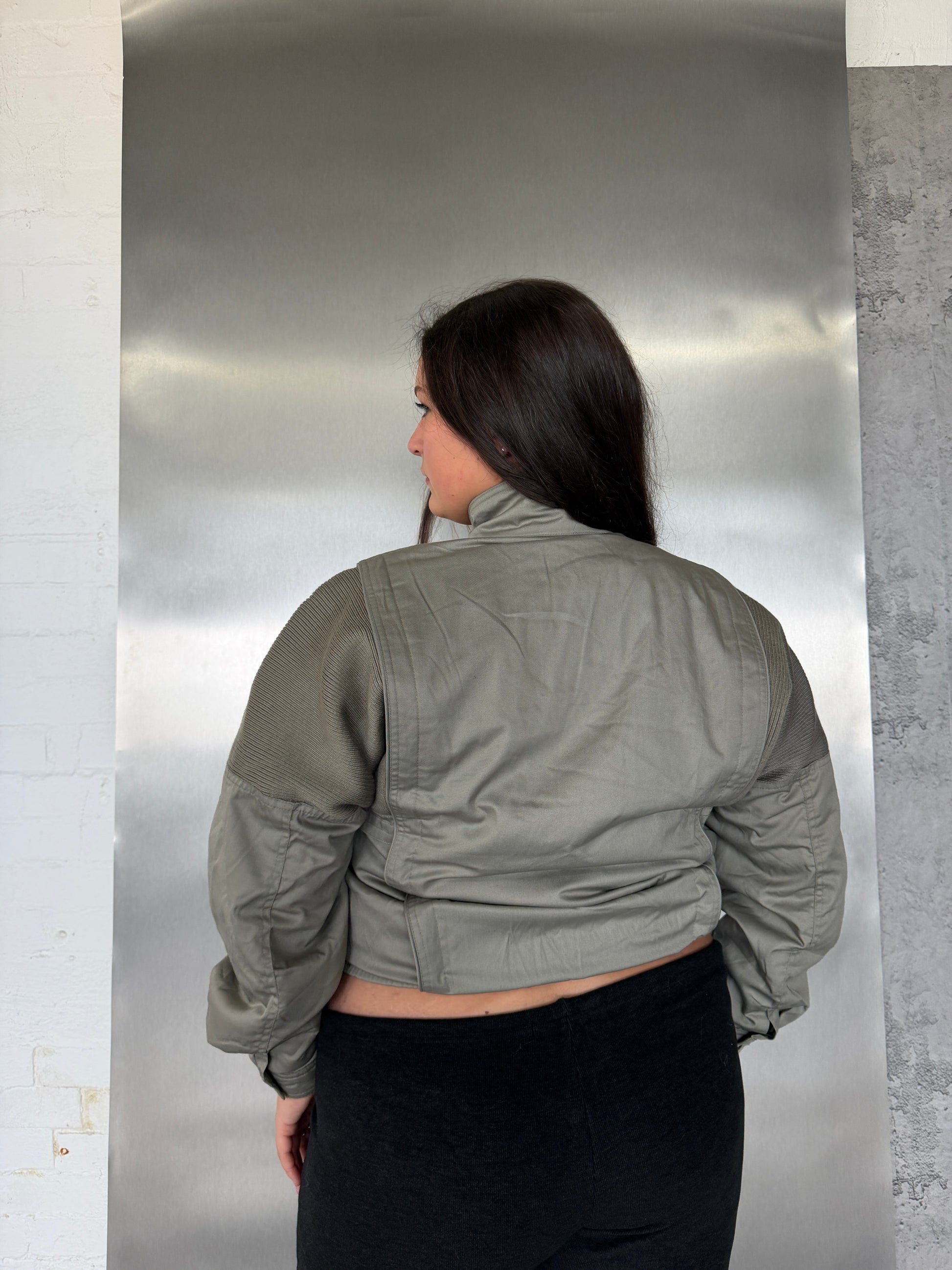 Vintage Taupe Knit Panel Blouson Jacket (XL)