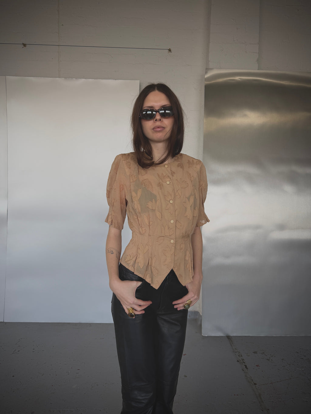 Pierre Balmain Floral Sheer Blouse (XS/S)