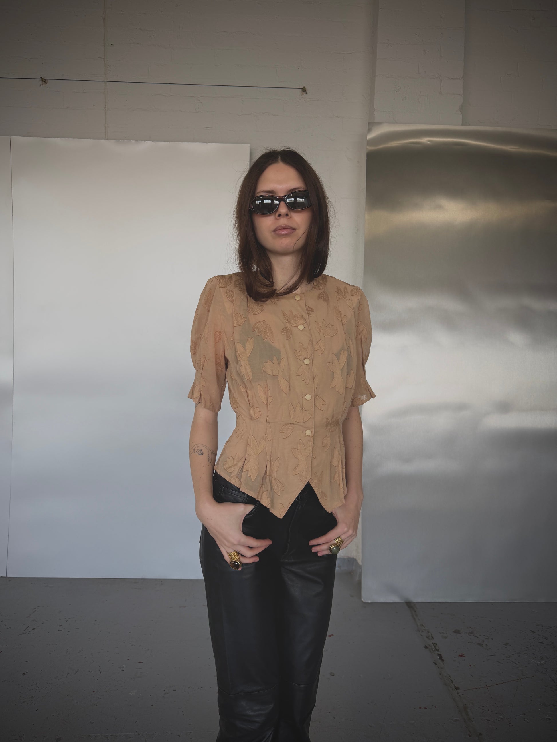 Pierre Balmain Floral Sheer Blouse (XS/S)