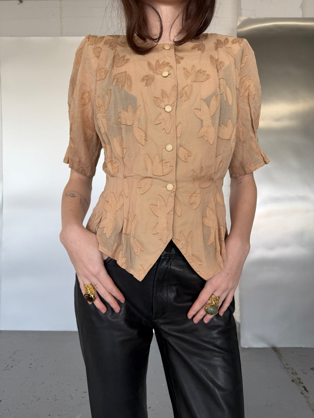 Pierre Balmain Floral Sheer Blouse (XS/S)