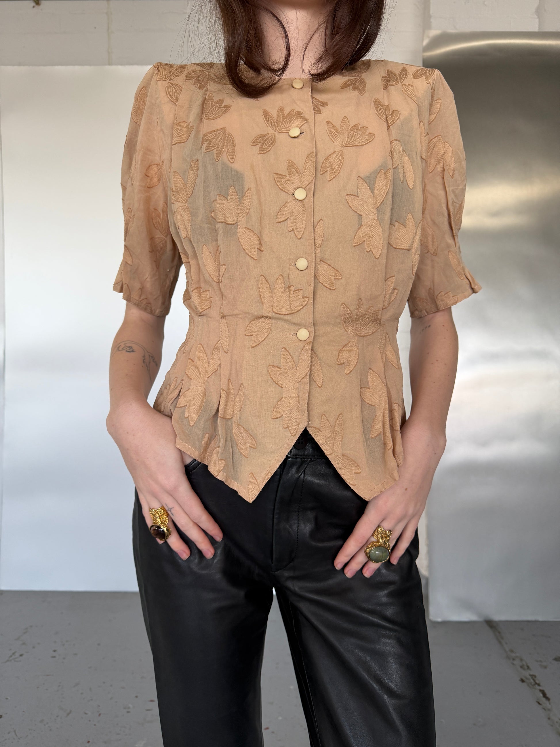 Pierre Balmain Floral Sheer Blouse (XS/S)