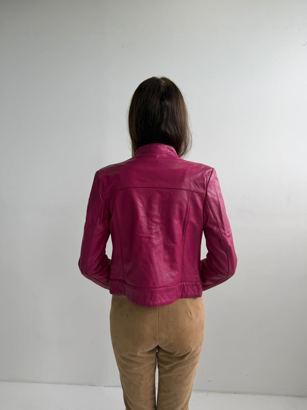 Tadashi Shoji Magenta Leather Riders Jacket (XS)