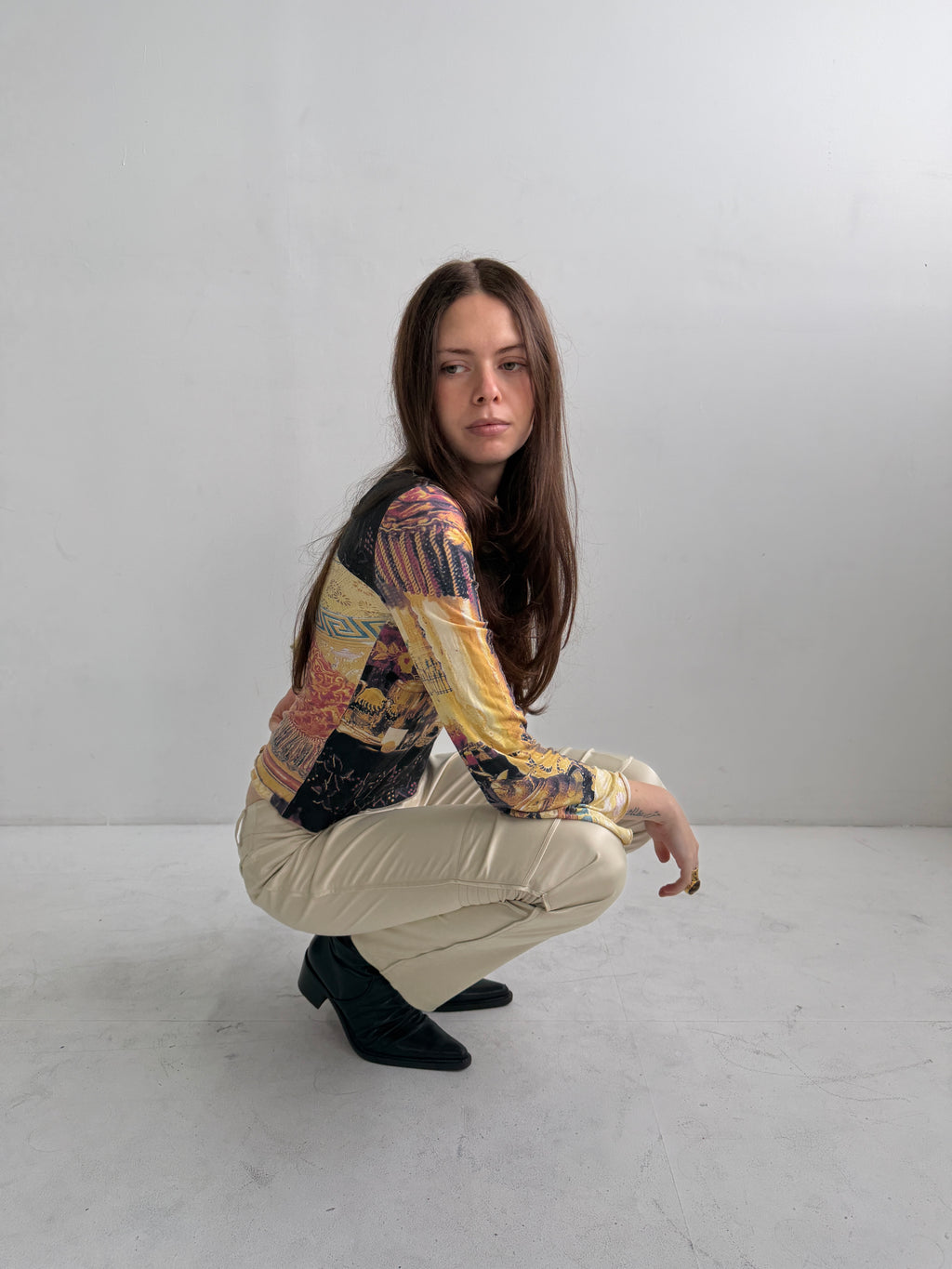 JPG Cream Moto Low Rise Pants (XS)