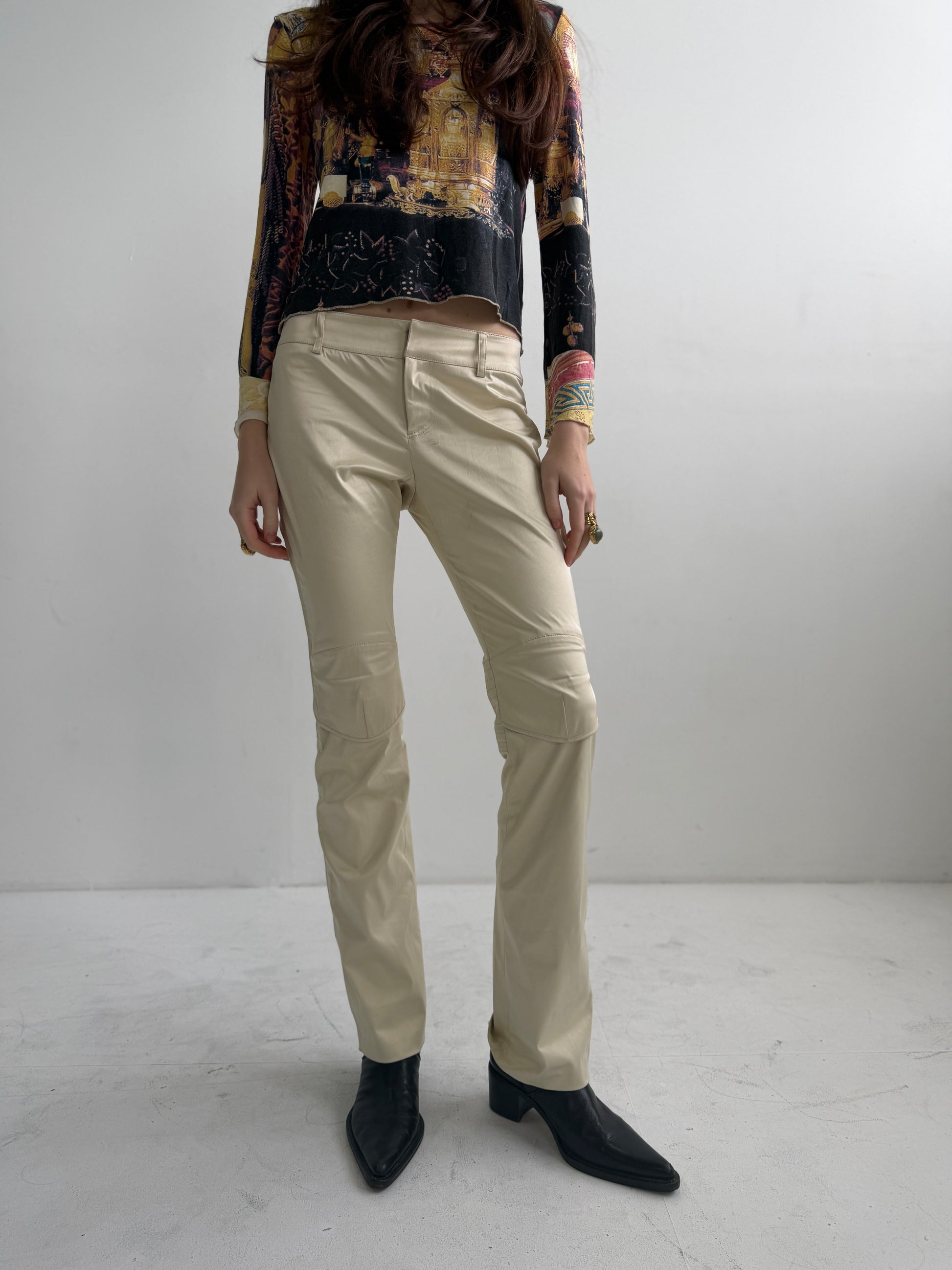 JPG Cream Moto Low Rise Pants (XS)