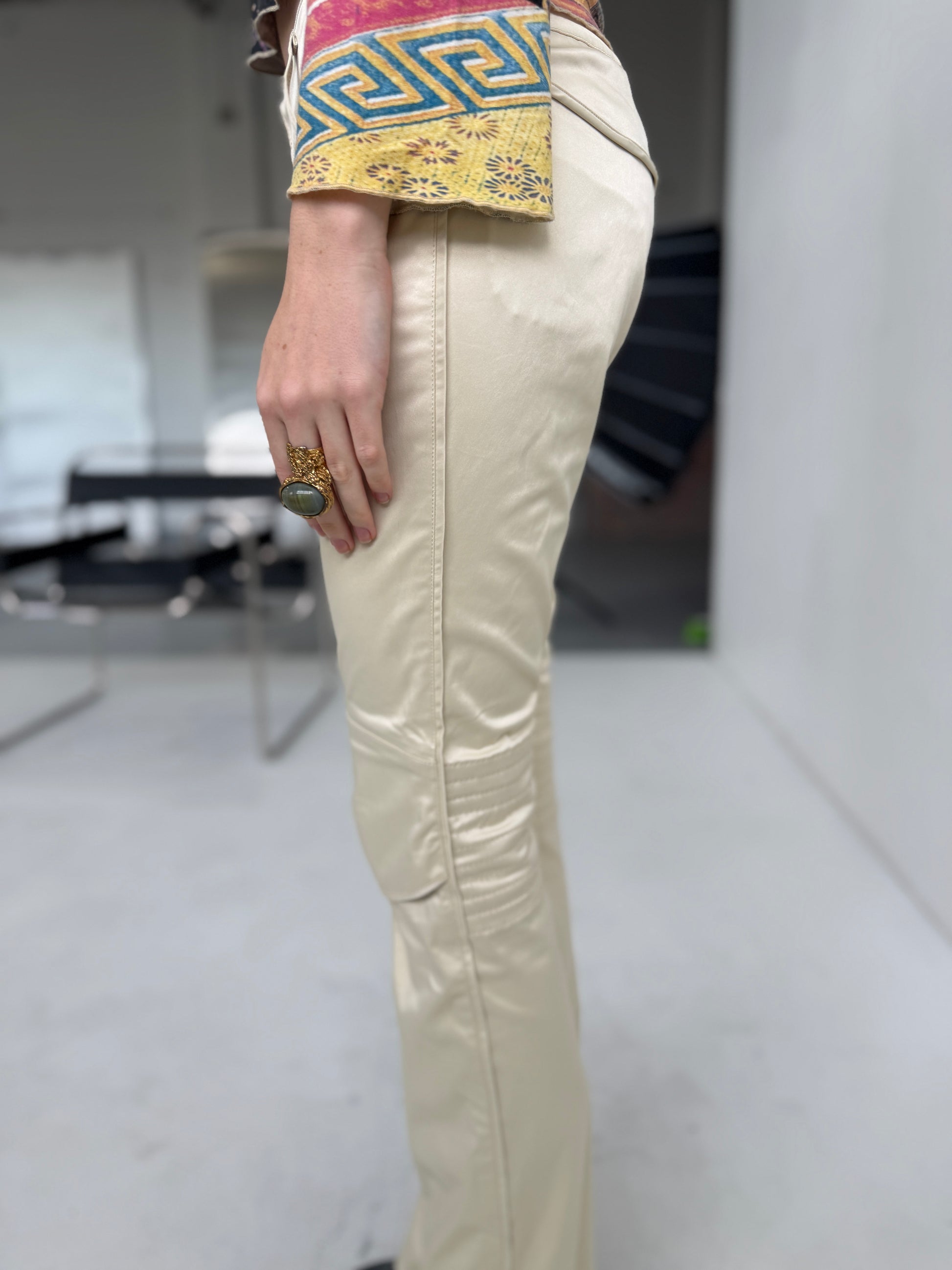 JPG Cream Moto Low Rise Pants (XS)