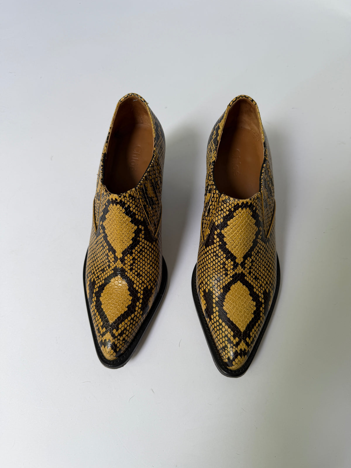 Chloé Rylee Python Embossed Leather Ankle Boots (38)