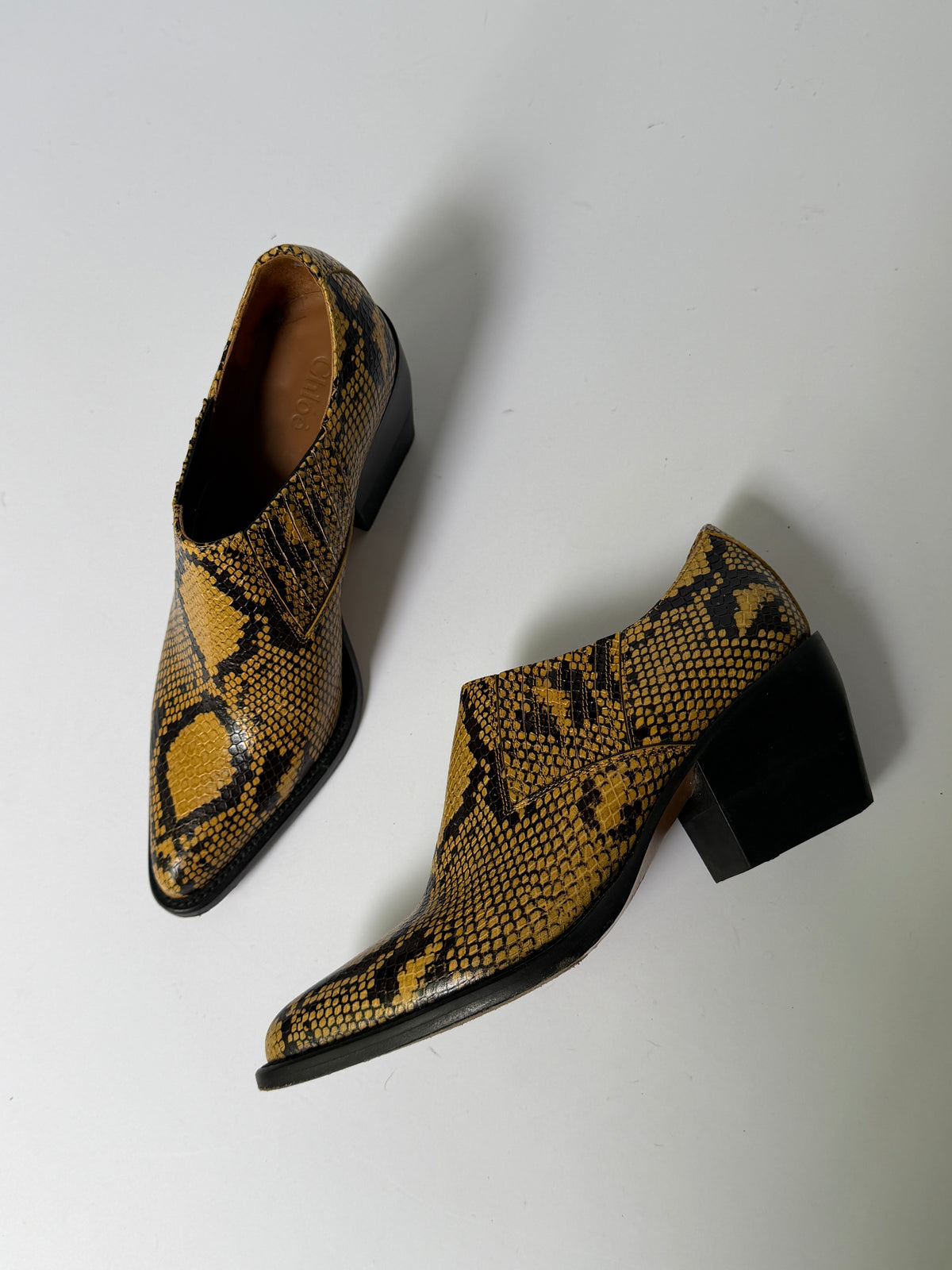 Chloé Rylee Python Embossed Leather Ankle Boots (38)