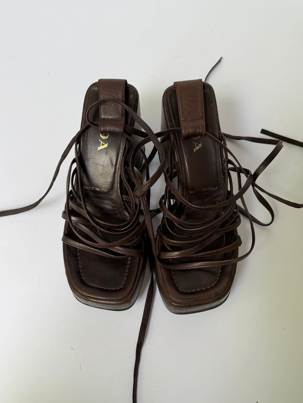 Prada Chocolate Brown Strappy Lace-Up Platform Sandals (37)