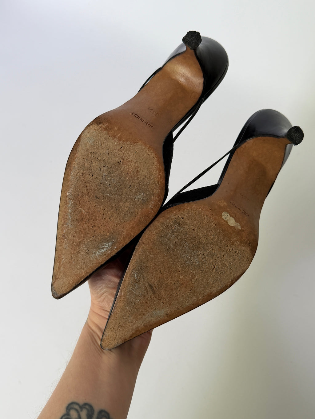 Christian Dior Souliers Black Leather Pointed-Toe Slingback Kitten Heels (38.5)