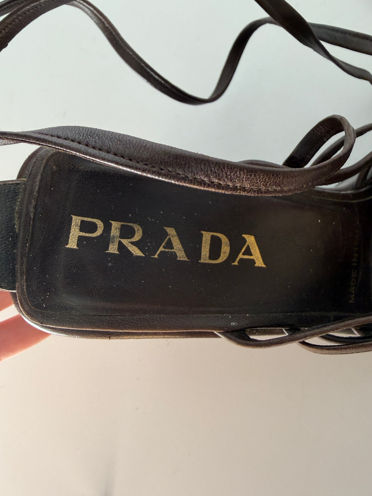 Prada Chocolate Brown Strappy Lace-Up Platform Sandals (37)