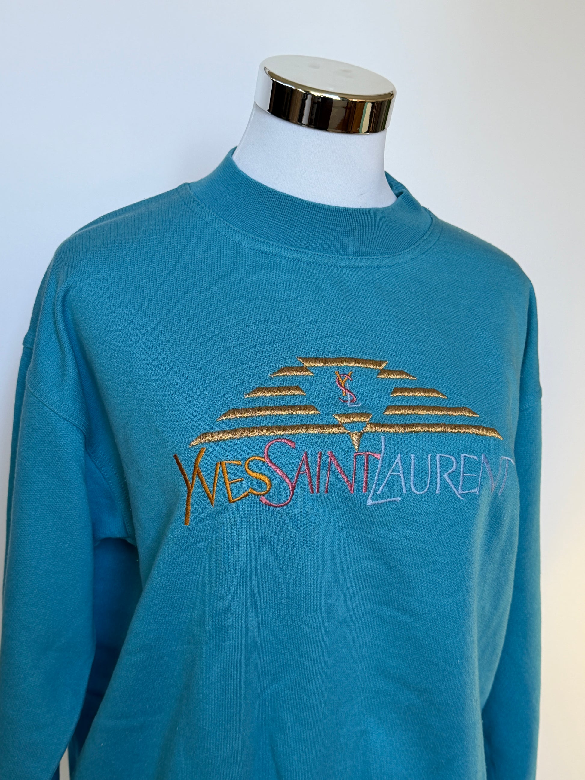YSL Vintage 90s Blue Embroidered Sweatshirt (S)
