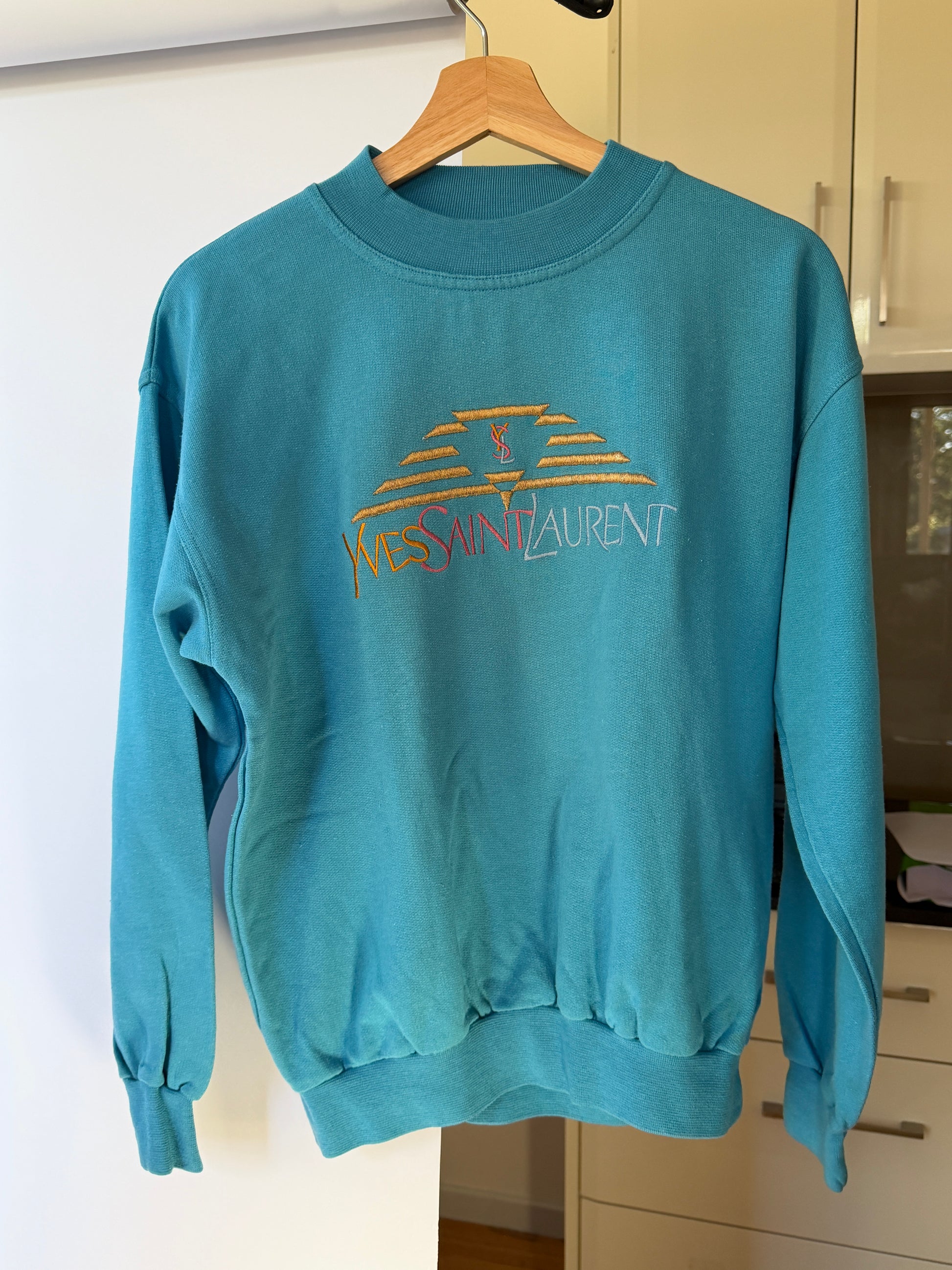 YSL Vintage 90s Blue Embroidered Sweatshirt (S)