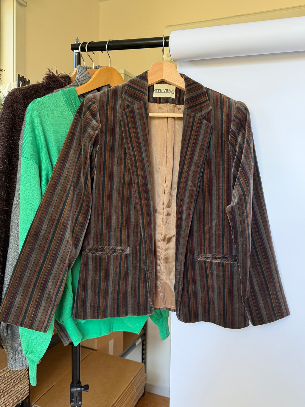Vintage 80s/90s Multicolour Stripe Velvet Blazer (XS)