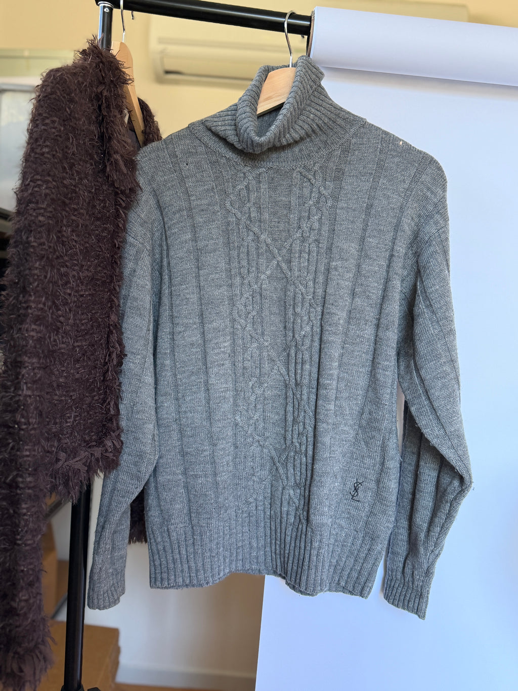 YSL Vintage Grey Wool Knit Sweater (L)