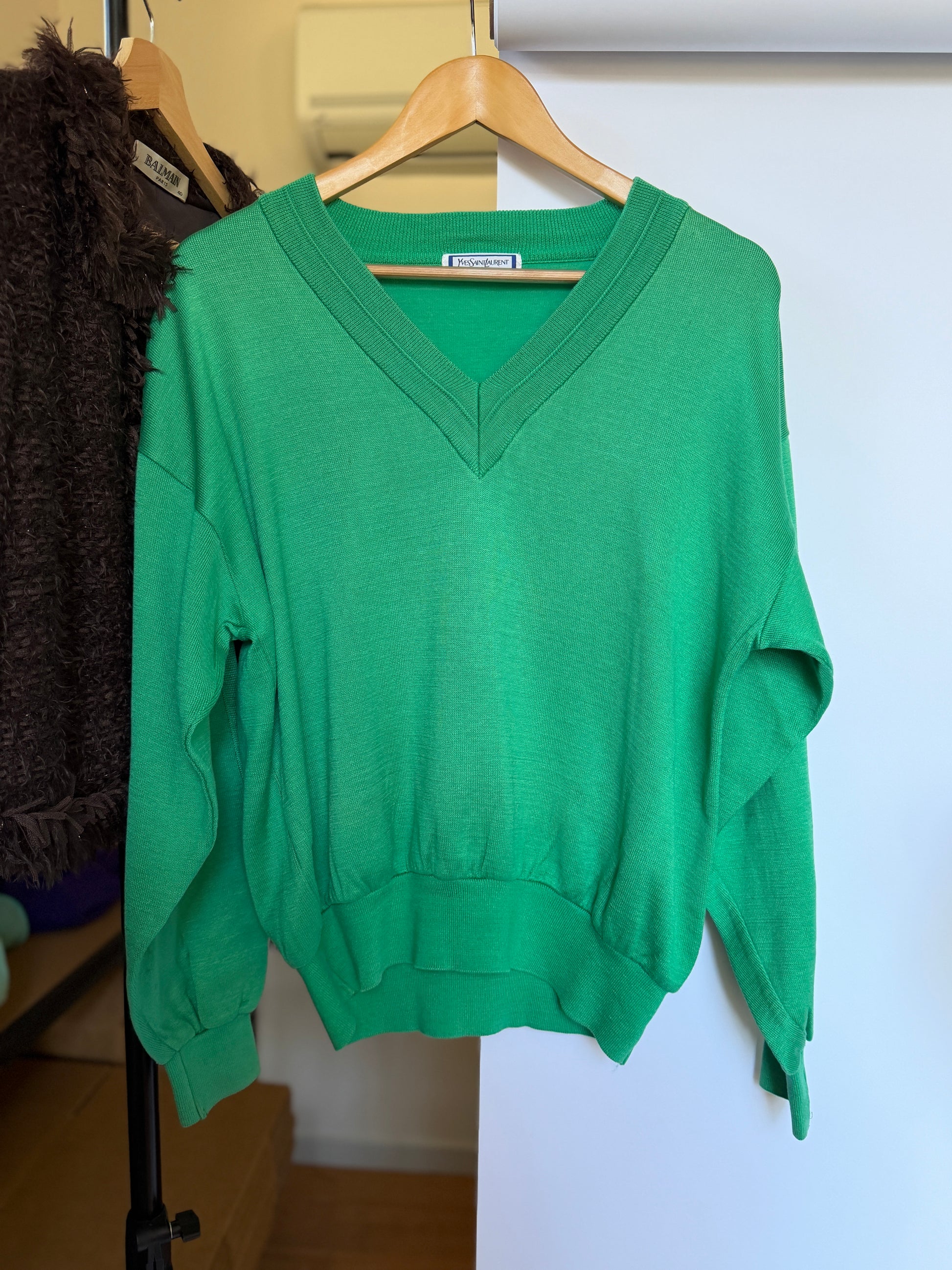 YSL Vintage Green Cotton Knit Sweater (S)