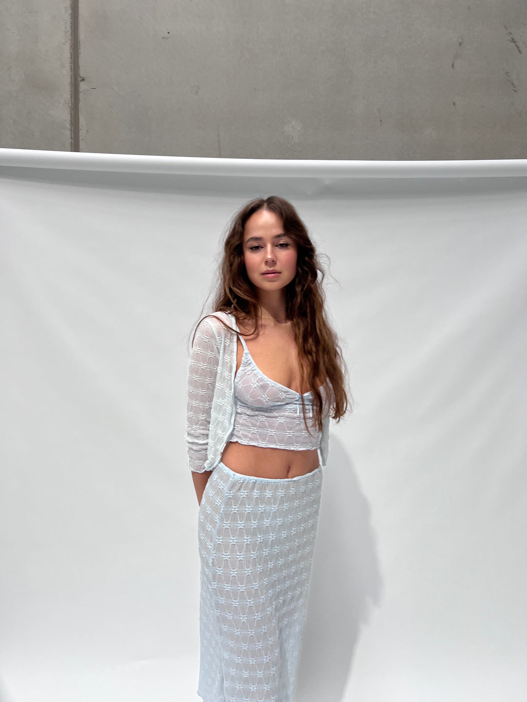 Salem Mesh Cardigan — Baby Blue