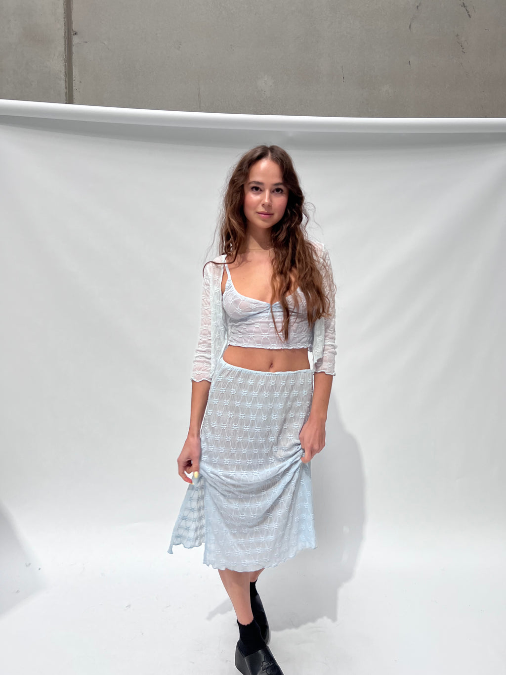 Salem Mesh Cardigan — Baby Blue