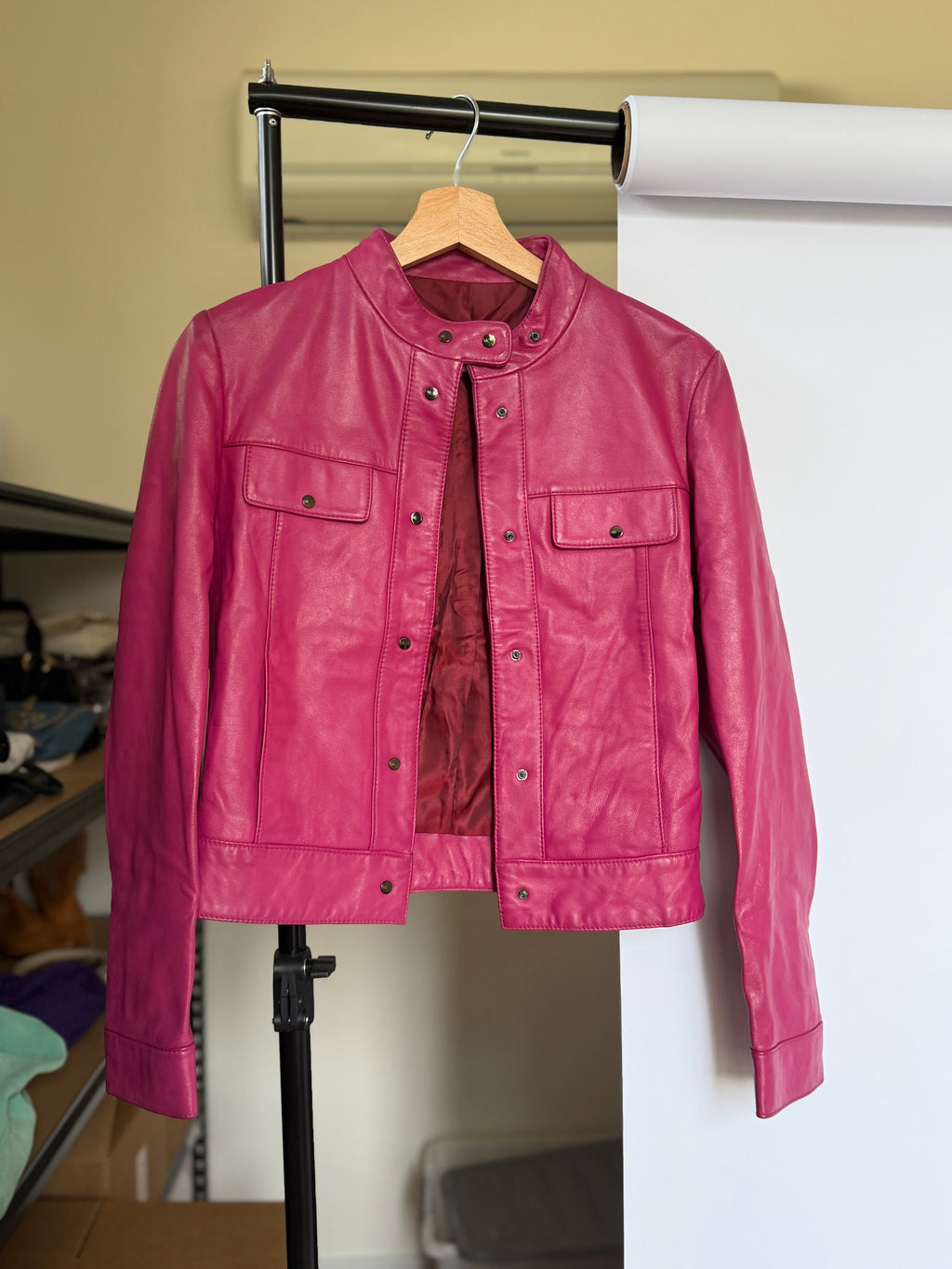 Tadashi Shoji Magenta Leather Riders Jacket (XS)