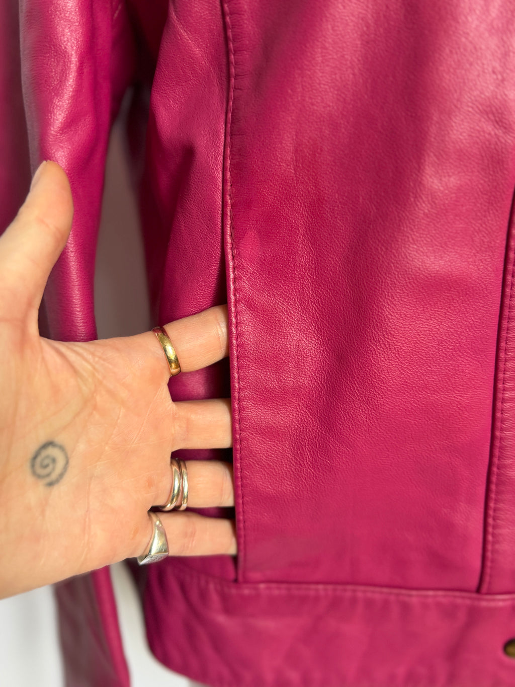 Tadashi Shoji Magenta Leather Riders Jacket (XS)
