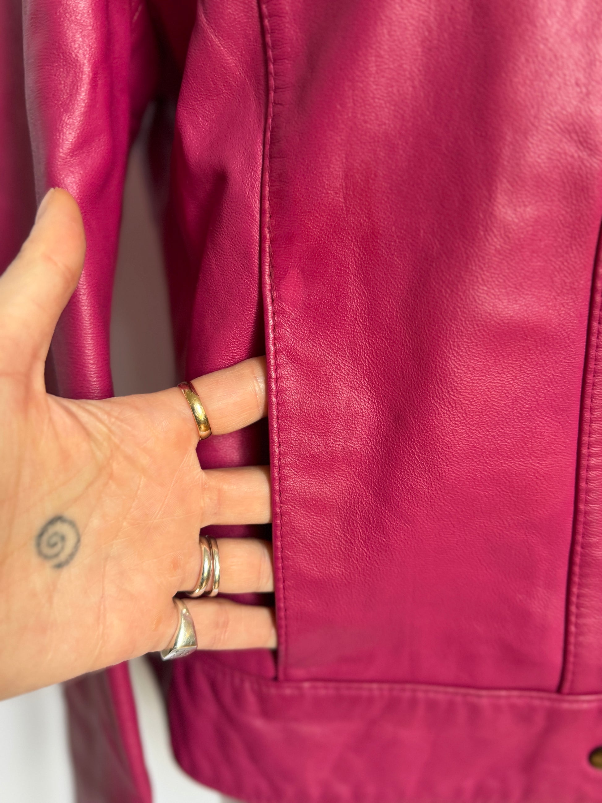 Tadashi Shoji Magenta Leather Riders Jacket (XS)