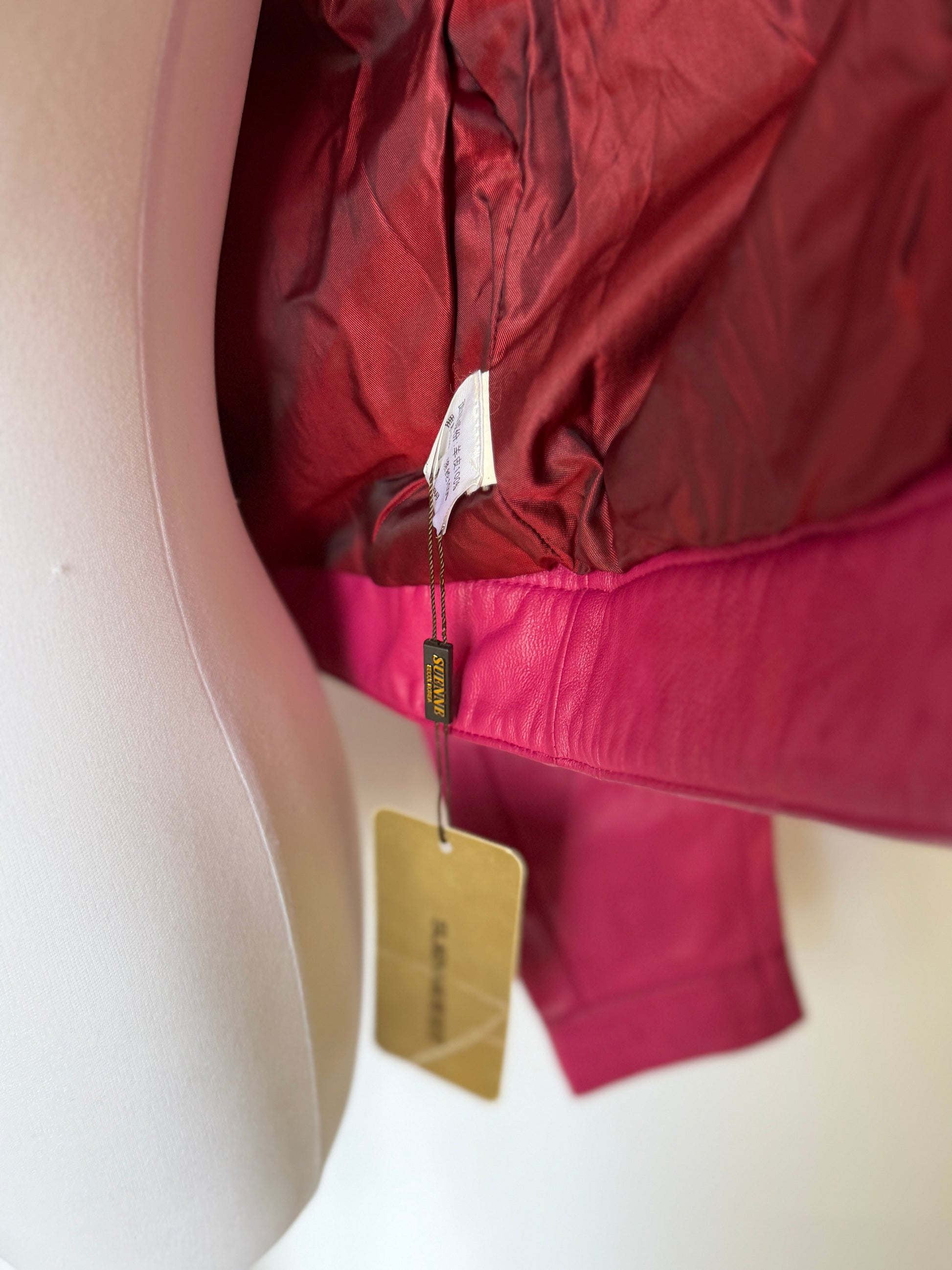 Tadashi Shoji Magenta Leather Riders Jacket (XS)