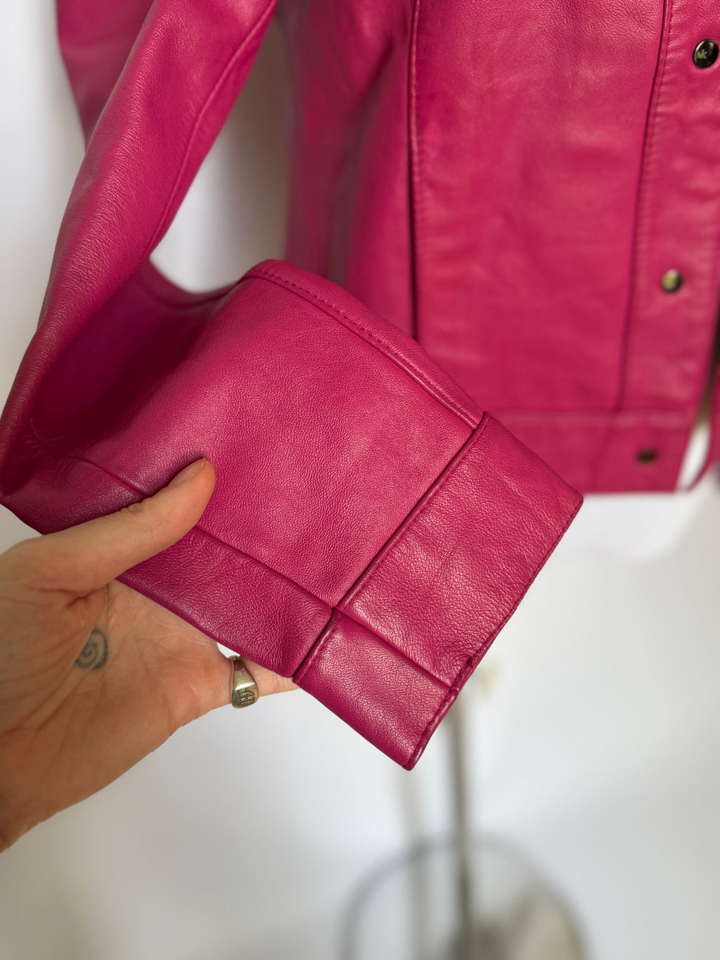 Tadashi Shoji Magenta Leather Riders Jacket (XS)
