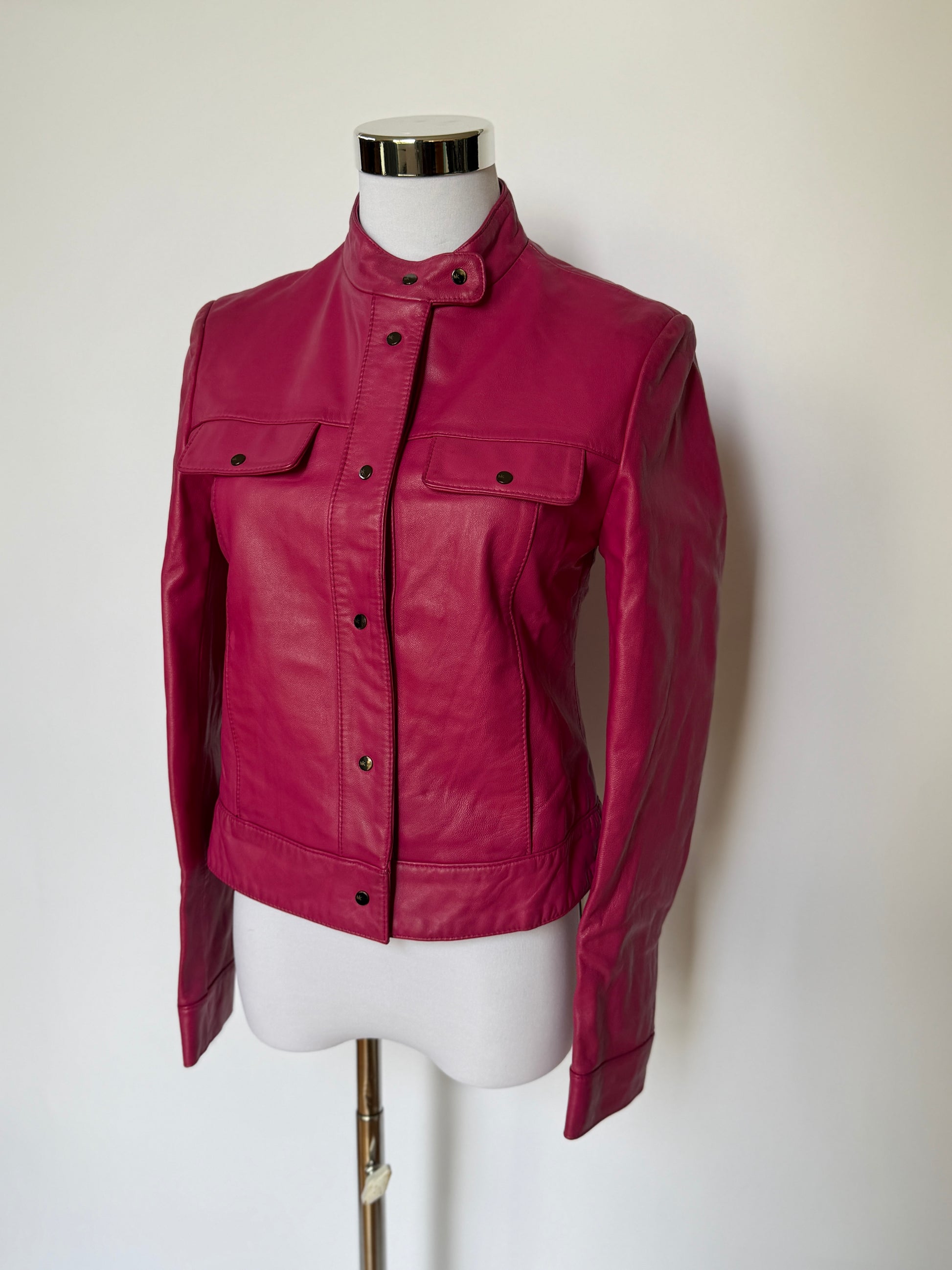 Tadashi Shoji Magenta Leather Riders Jacket (XS)