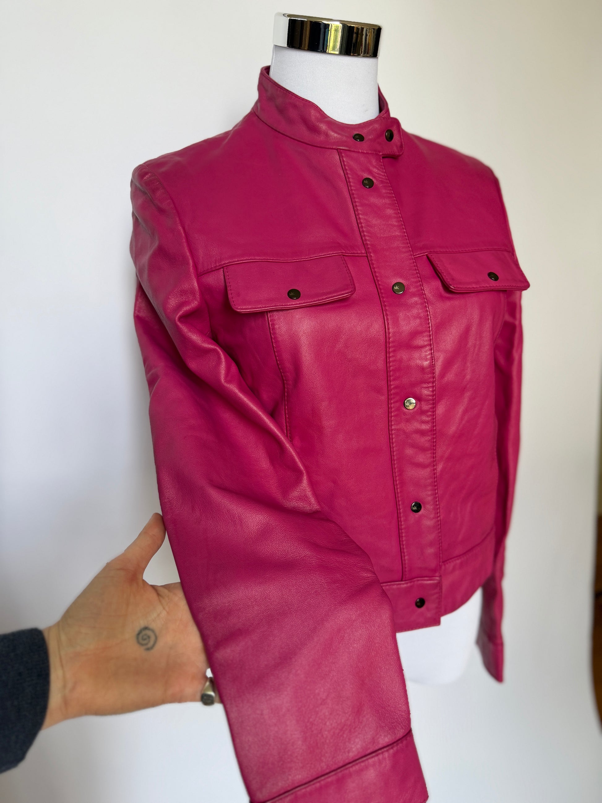 Tadashi Shoji Magenta Leather Riders Jacket (XS)