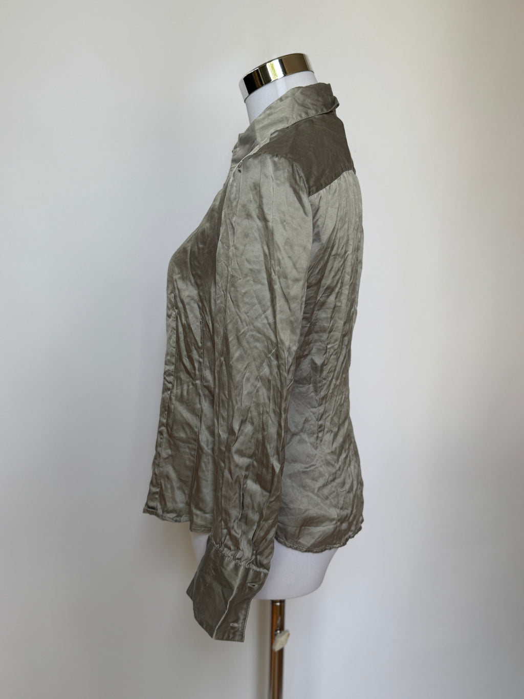 Vintage 90s Silver Grey Silk Satin Blouse (XS)