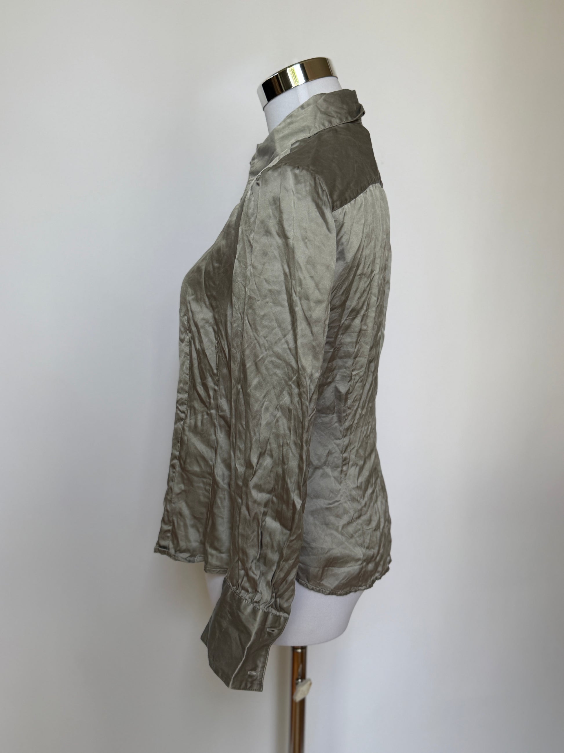 Vintage 90s Silver Grey Silk Satin Blouse (XS)