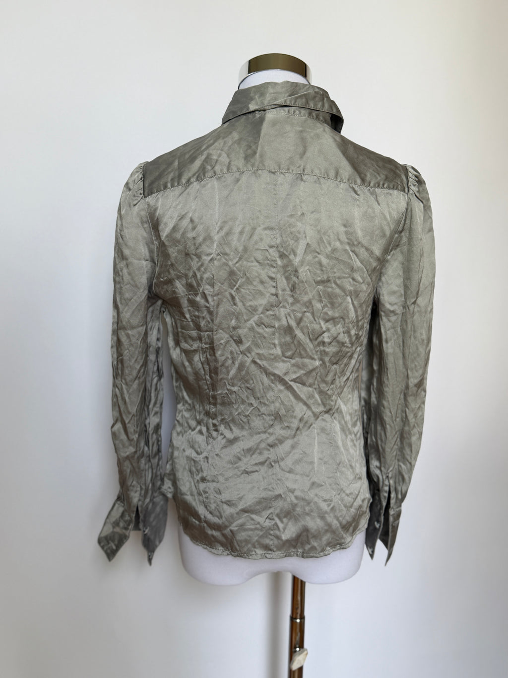 Vintage 90s Silver Grey Silk Satin Blouse (XS)