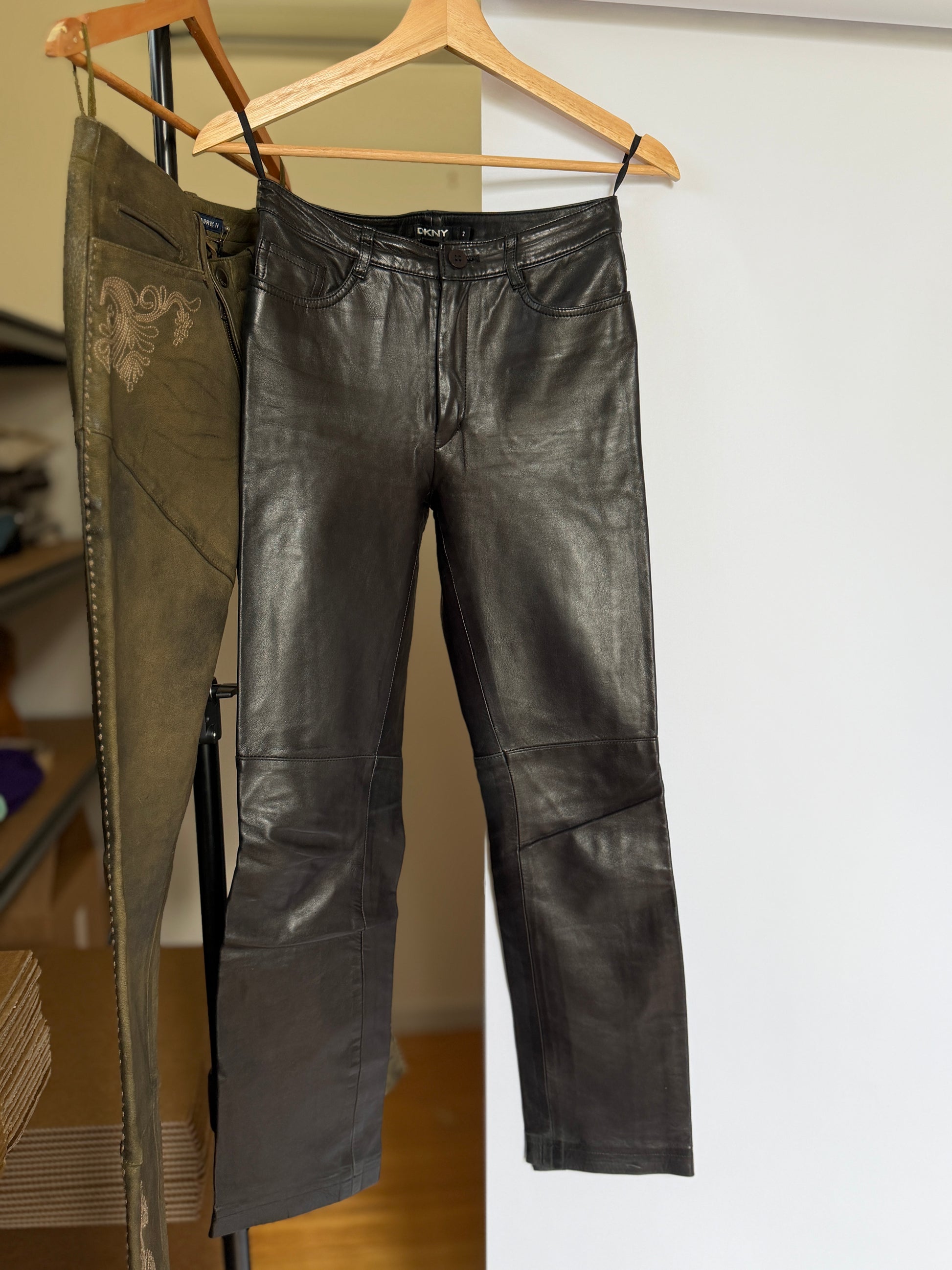 DKNY Vintage Black Lamb Leather Pants (XS Petite)
