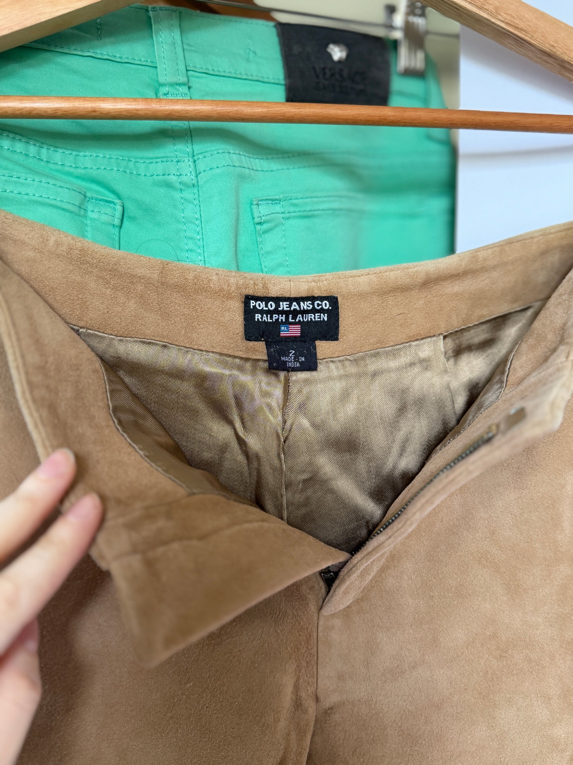 Polo Jeans Vintage Beige Suede Flare Pants (Petite XS)